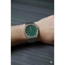 Erkek Yeşil Kadran Gümüş Renk Çelik Kordonlu Kol Saati