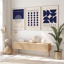Pam Studio Bauhaus Stil Lacivert Minimalist Poster Seti | Modern Geometrik Çizgili 3’lü Duvar Tablosu