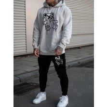 Sweet Cotton Erkek Kapüşonlu Kışlık Ayı Baskılı Eşofman Takımı-Alt Üst Takım