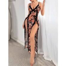 Çeyize Dair Herşey Siyah Gül Rüyası Iki Parça Askılı Uzun Seksi Gecelik Takımı