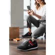 Enoch Erkek Siyah Kırmızı Şeritli Retro Spor Ayakkabı - Armalı Günlük Koşu Sneaker