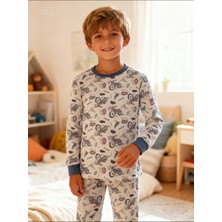 NiCe İç Giyim Uzun Kollu Motorsiklet Baskılı Mavi Erkek Çocuk Pijama Takım