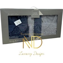 LTG Nova Jakarlı Bornoz Seti Lacivert Gri