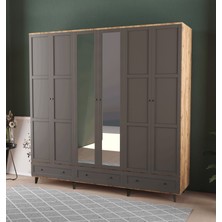 T&B Toprak 6 Kapaklı Çekmeceli Gardırop - Mdf Kapak