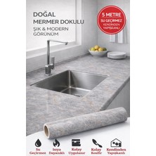 Toyfest Gri Mermer Desenli Kendinden Yapışkanlı Su Geçirmez Tezgah Kaplama Folyo – Parlak Yüzey 60x500 CM