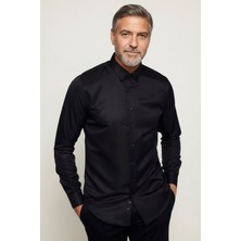 A02Teks Slim Fit Uzun Kollu Kolay Ütü Teri Emen Nefes Alan Doku Kravatlık Dört Mevsim Erkek Gömlek