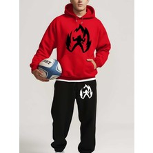 Sweet Cotton Pamuklu Erkek Baskılı Alt Üst Eşofman Takımı Oversize Kapüşonlu