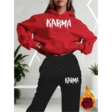 Sweet Cotton Kadın Baskılı Kapüşonlu Eşofman Takımı - Kapüşonlu Sweatshirt Alt Üst Takım