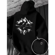 Sweet Cotton Unisex Erkek/kadın Reverse Renkli Dag Baskılı Pamuklu Oversize Kapüşonlu Sweatshirt