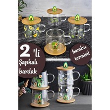 Berdina Home 3D Avakado Figürlü Baskılı Sıcak Soğuk Borosilikat Cam Meşrubat Kupası Su Çay Bardağı Bambu Kapaklı