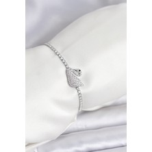 Kuğu Model Zirkon Taşlı Gümüş Renk Asansörlü Su Yolu Bileklik