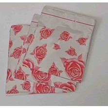 Yağmur Ambalaj Kırmızı Gül Desenli Yapışkanlı Lüks Metalize Hediye Poşeti 11X12CM (25ADET)
