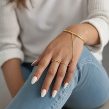Sevil Gülgün Atelier Gold Kaplama Minimalist Şahmeran Bileklik ve Yüzük Seti - Ince Zincirli El Aksesuarı
