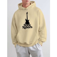 Sweet Cotton Unisex Erkek/kadın Renkli Özel Rock Baskılı Pamuklu Oversize Kapüşonlu Sweatshirt