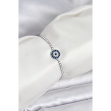 Gümüş Renk Nazar Model Zirkon Taşlı Asansörlü Su Yolu Bileklik