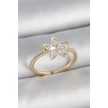 cleovibe Pirinç Gold Renk Zirkon Taşlı Yıldız Model Ayarlanabilir Kadın Yüzük