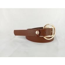 Azze 2,5 cm Ince Suni Deri Kemer – Altın Renk Toka ve Aksesuar Detaylı Şık Tasarım