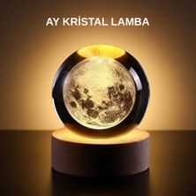 Karahanbey Ay Figürlü 3D Kristal Küre LED Gece Lambası Ahşap Standlı Dekoratif Lamba