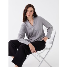 Lc Waikiki Yeni Sezon Kaçık Yaka Desenli Uzun Kollu Kadın Bluz