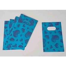 Yağmur Ambalaj Mavi Kalp Desenli El Geçme Hediye Poşeti 10X15CM (25ADET)