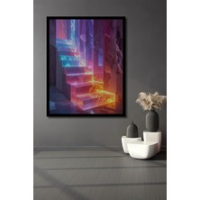 Beta Moda Hub Neon Kristal Merdivenler Soyut Sanat Ev,antre,ofis,mutfak,yatak Odası Tablo Çerçeve Görünümlü
