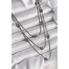 cleovibe Pirinç Füme Renk 3'lü Yıldız Model Kadın Kolye