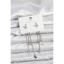 cleovibe Kelebek Model Gümüş Renk Pirinç Sallantılı Kadın Küpe