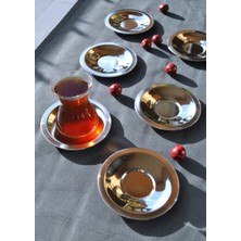 Qualitev 6'lı Paslanmaz Çelik Gümüş Çay Tabağı 10 cm Çay Tabak