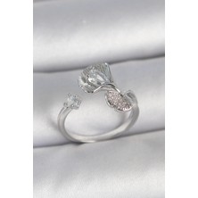 cleovibe Pirinç Gümüş Renk Zirkon Taşlı Deniz Kabuğu Model Ayarlanabilir Kadın Yüzük