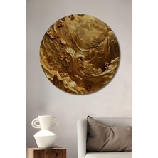 Beta Moda Hub Altın Kabartma Çiçek Dağ Manzarası Ahşap Dekoratif Tablo Yuvarlak Duvar Tablosu