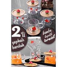 Berdina Home 3D Çilek Figürlü Baskılı Sıcak Soğuk Borosilikat Cam Meşrubat Kupası Su Çay Bardağı Bambu Kapaklı