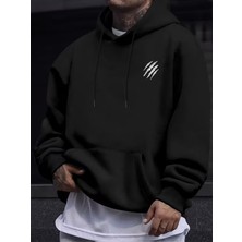 Sweet Cotton Unisex Kadın Erkek Oversize Dikey Baskılı Kapüşonlu Sweatshirt