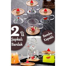 Berdina Home 3D Karpuz Figürlü Baskılı Sıcak Soğuk Borosilikat Cam Meşrubat Kupası Su Çay Bardağı Bambu Kapaklı