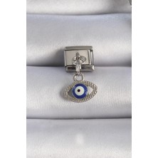 cleovibe 316L Çelik Gümüş Renk Sallantılı Göz Figür Nazar Boncuk Detay Nomination Charm