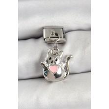 cleovibe 316L Çelik Sallantılı Kalp Detaylı Kedi Model Gümüş Renk Nomination Charm