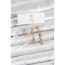 cleovibe Pirinç Gold Renk Zirkon Taşlı Kutup Yıldızı Model Ysx Trio Küpe Seti