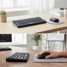 Akıllı Durak Kablosuz Lacivert Bluetooth Klavye Mouse Seti – Yuvarlak Tuşlu Tasarım, Türkçe Q Dizilim, Taşınabilir, Ev ve Ofis Kullanımına Uygun