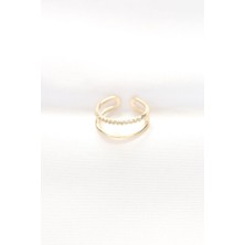 cleovibe 2li Görünümlü Su Yolu Tasarımlı Gold Renk Ayarlanabilir Yüzük