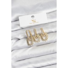 cleovibe Pirinç Gold Renk Zirkon Taşlı Vintage Model Ysx Trio Küpe Seti