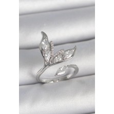 cleovibe Pirinç Gümüş Renk Zirkon Taşlı Balık Kuyruğu Model Ayarlanabilir Kadın Yüzük