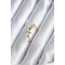 cleovibe Gold Renk Zirkon Taşlı Renkli Zirkon Taşlı Kadın Yüzük