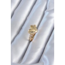cleovibe Gold Renk Pirinç Zirkon Taşlı Kalp Model Kadın Yüzük