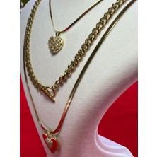 Çoklu Kolye Çift Kalpli Gold