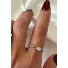 Leo'Stone Ithal Seri Zarif Zirkon Taşlı Damla Tasarım Ayarlanabilir Kadın Çelik Yüzük Gümüş