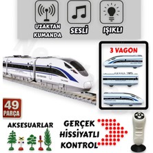 Yıldırım Oyuncak Uzaktan Kumandalı LED Işıklı Sesli 49 Parça Aksesuarlı Manyetik Vagonlu 265 cm Hızlı Tren Seti