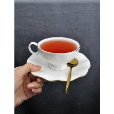 Qualitev 2 Kişilik 4 Parça Porselen Gold Yaldızlı Çay Neskafe Fincan Takımı 170 ml Altın Fincan Seti -Lilyum