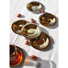 Qualitev 6'lı Paslanmaz Çelik Gold Çay Tabağı 10 cm Çay Tabak