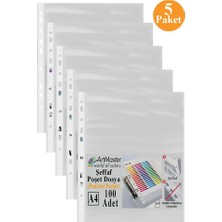 Poşet Dosya 100 Lü A-4 Şeffaf Föy Dosya 5 Paket Artmaster Ofis Okul Kenarı Delikli Poşet Dosya 80 Sayfa Kapasiteli