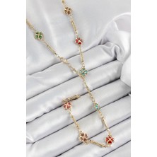 cleovibe Pirinç Asorti Kalpli Yonca Model Gold Renk Zirkon Taşlı Y Kolye