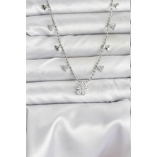 cleovibe Pirinç Gümüş Renk Zirkon Taşlı Çiçek Model Kadın Kolye